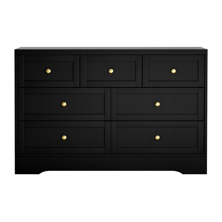Contemporary Black 7-Drawer Chest of Drawers – Paper Veneer, Anti-Rust Runners &amp; Wall Attachment - Greenora Living