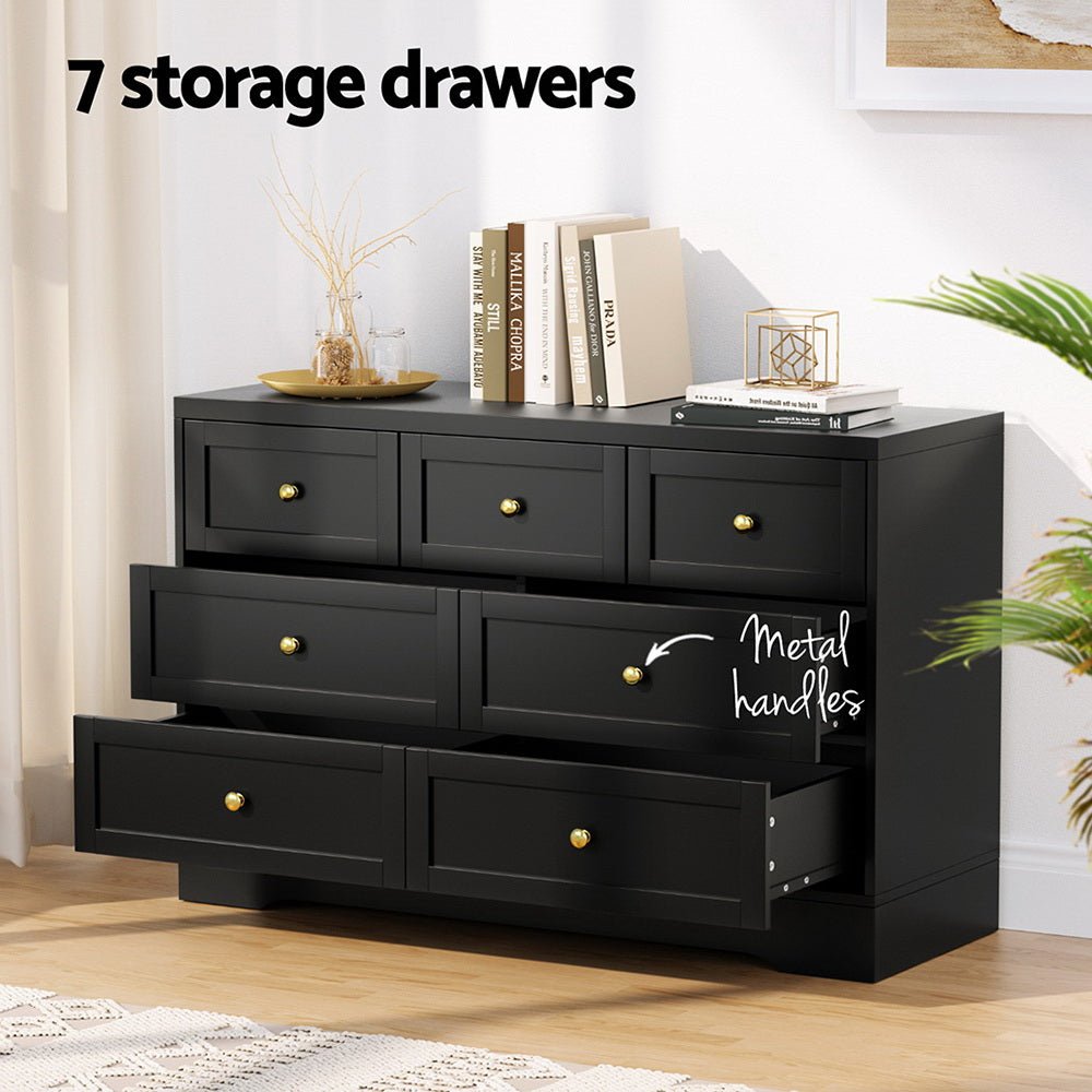 Noir 7-Drawer Black Dresser with Wall Attachment – product view 2