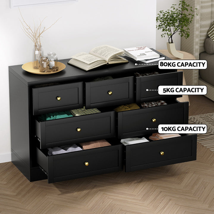 Contemporary Black 7-Drawer Chest of Drawers – Paper Veneer, Anti-Rust Runners &amp; Wall Attachment - Greenora Living