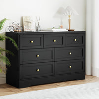 Noir 7-Drawer Black Dresser with Wall Attachment