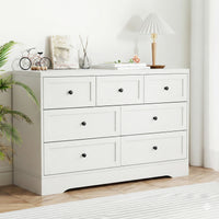 Alba 7-Drawer White Dresser with Wall Attachment