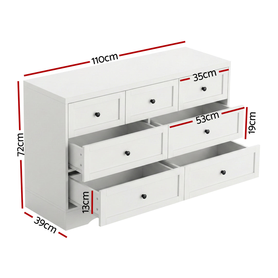 Alba 7-Drawer White Dresser with Wall Attachment – product view 3