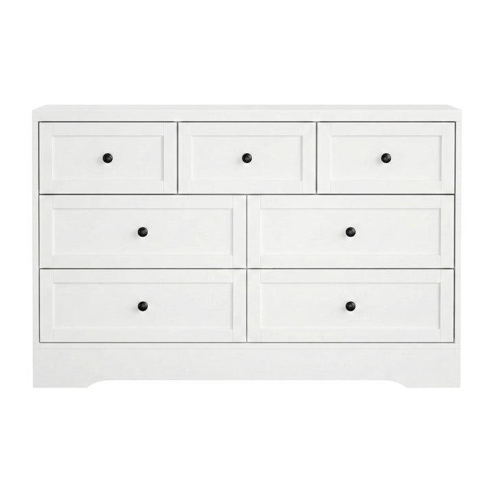 Alba 7-Drawer White Dresser with Wall Attachment – product view 4