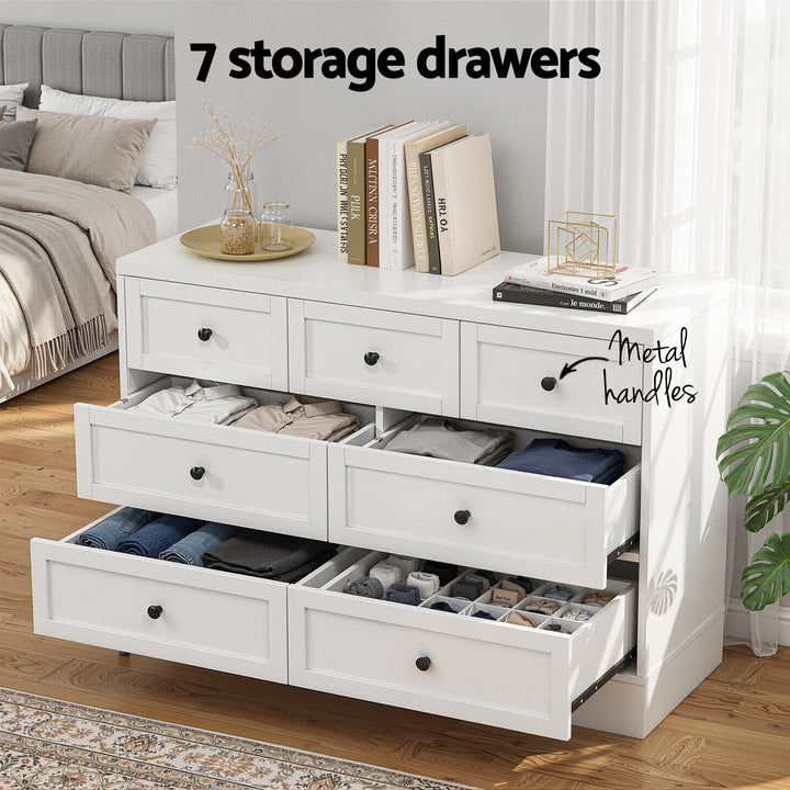 Alba 7-Drawer White Dresser with Wall Attachment – product view 2