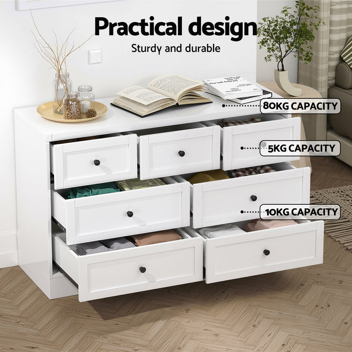 Alba 7-Drawer White Dresser with Wall Attachment – product view 5