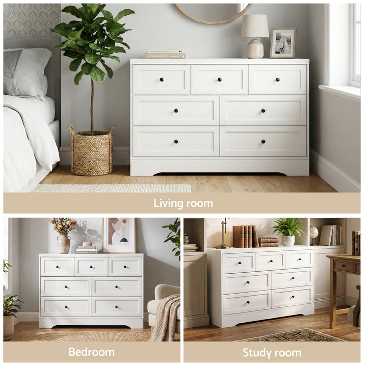 Alba 7-Drawer White Dresser with Wall Attachment – product view 7