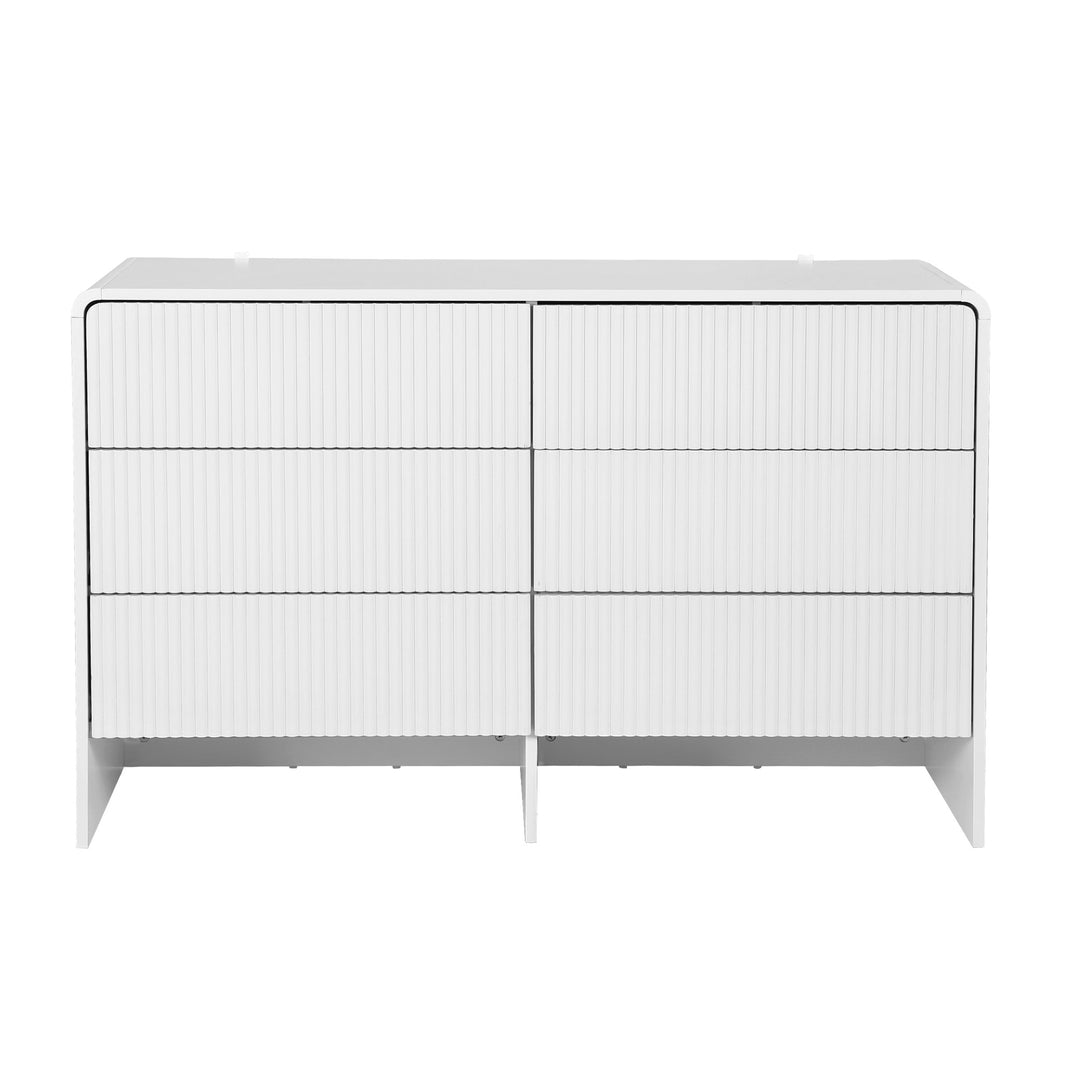 Beige Fluted 6-Drawer Dresser Cabinet with Push-to-Open Design - Greenora Living
