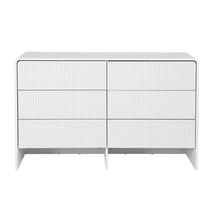 Beige Fluted 6-Drawer Dresser Cabinet with Push-to-Open Design - Greenora Living