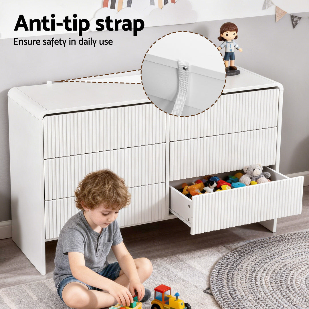 Beige Fluted 6-Drawer Dresser Cabinet with Push-to-Open Design - Greenora Living