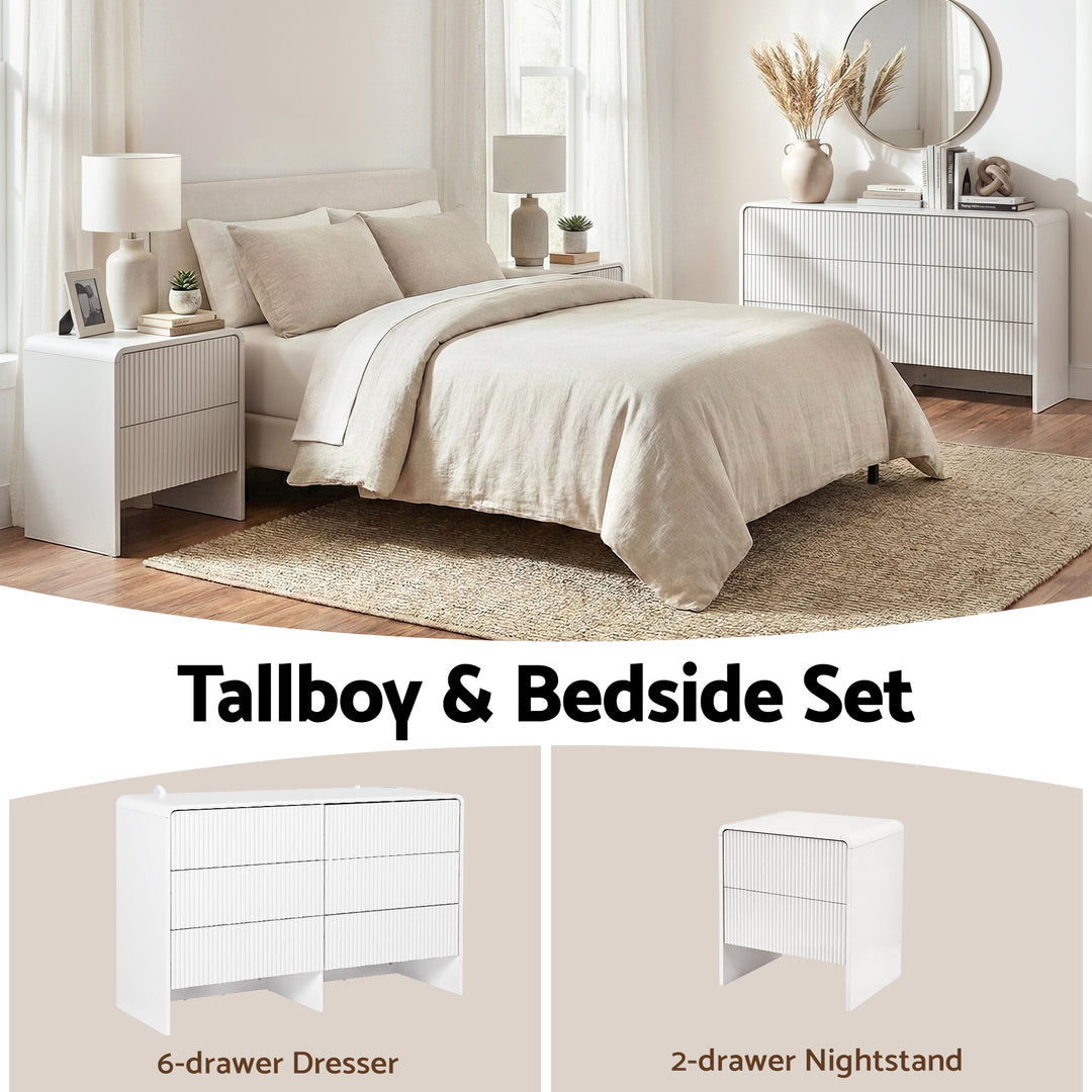 Beige Fluted 6-Drawer Dresser Cabinet with Push-to-Open Design - Greenora Living