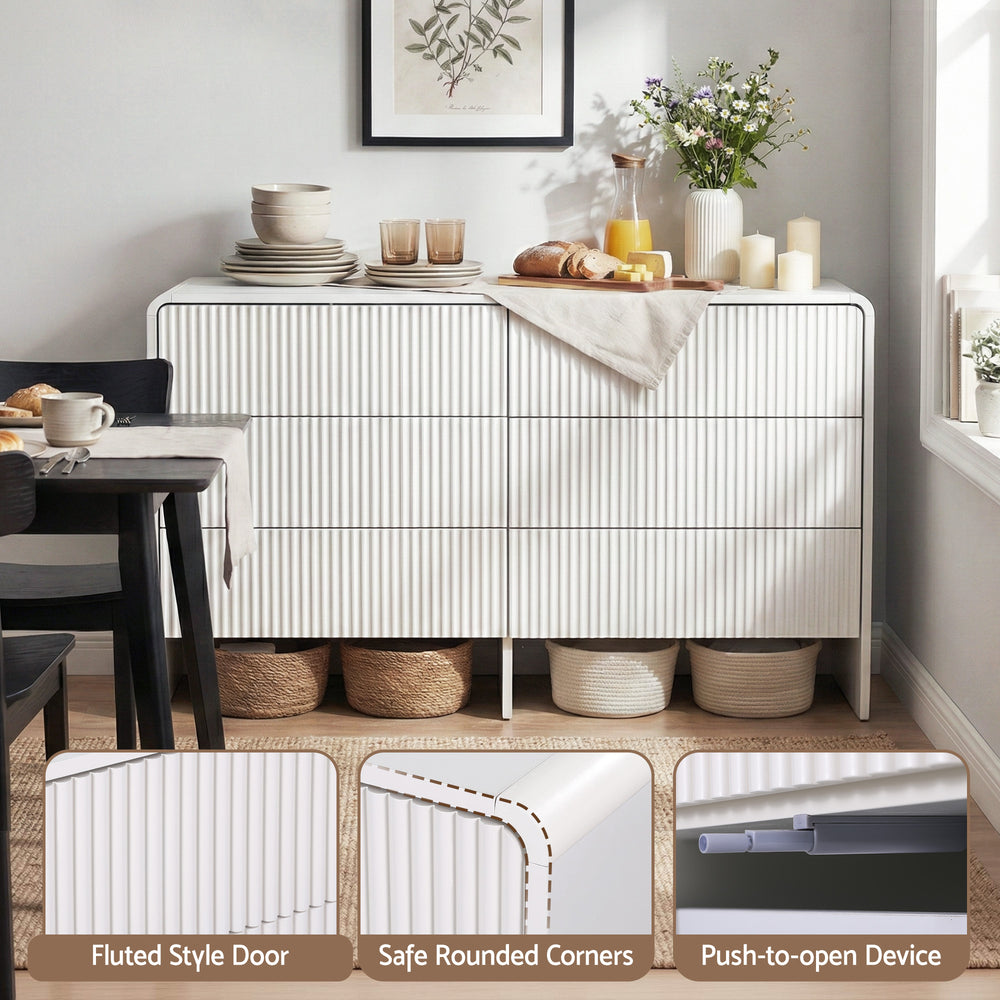 Beige Fluted 6-Drawer Dresser | Push-to-Open | Bedroom Storage | Greenora Living Australia