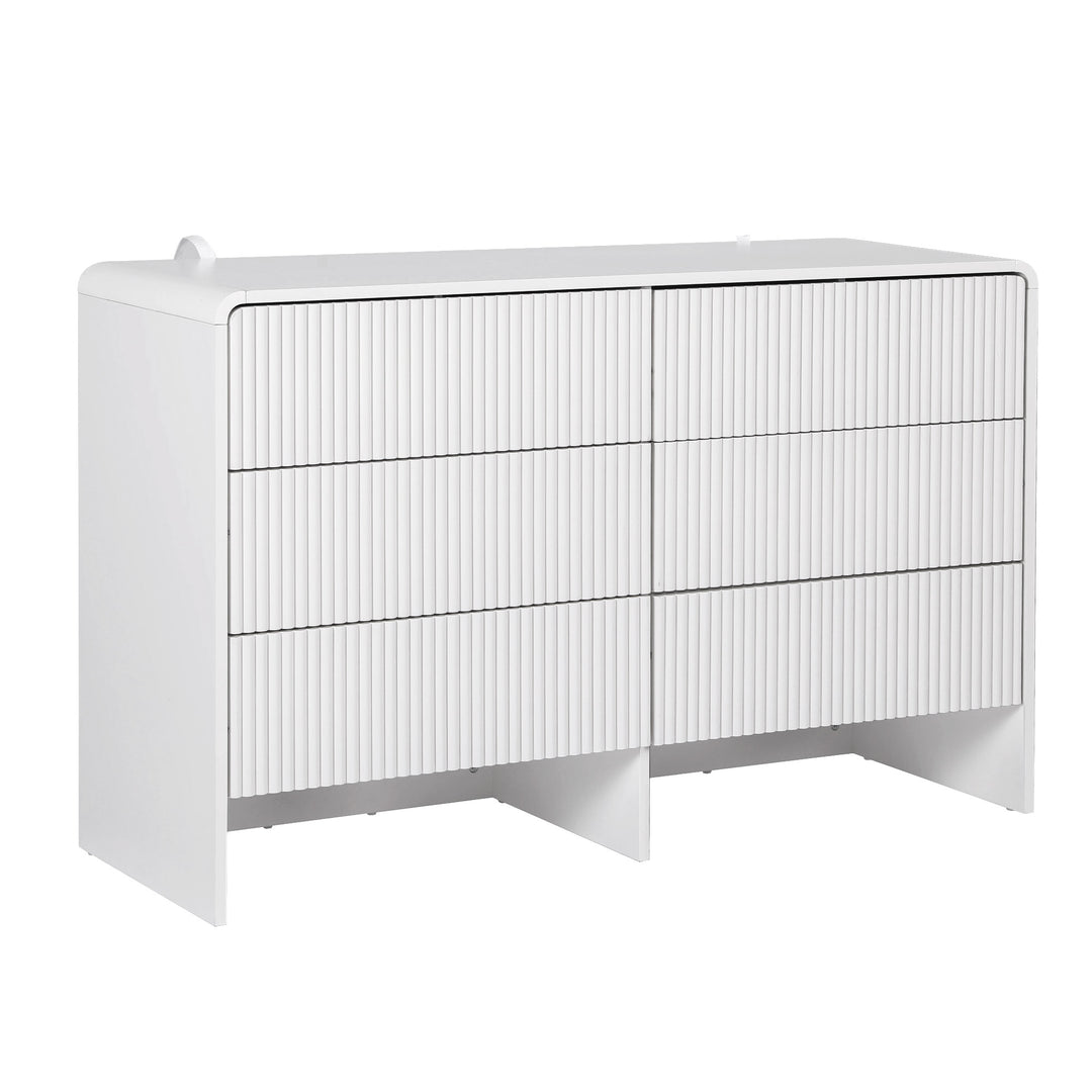 Beige Fluted 6-Drawer Dresser Cabinet with Push-to-Open Design - Greenora Living