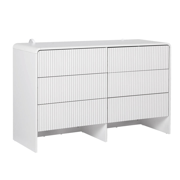 Beige Fluted 6-Drawer Dresser Cabinet with Push-to-Open Design - Greenora Living