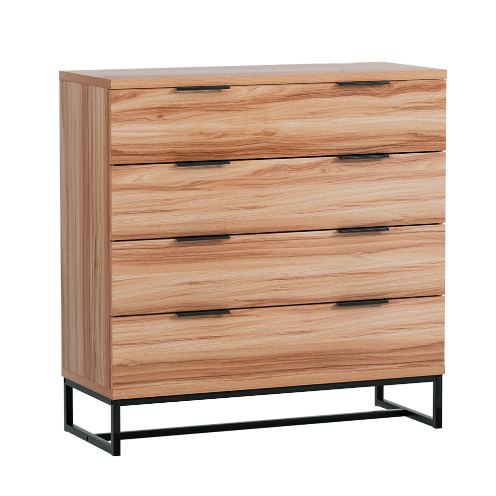 Contemporary 4-Drawer Tallboy Dresser – Rust Oak Finish | Anti-Rust Runners | Particle Board - Greenora Living