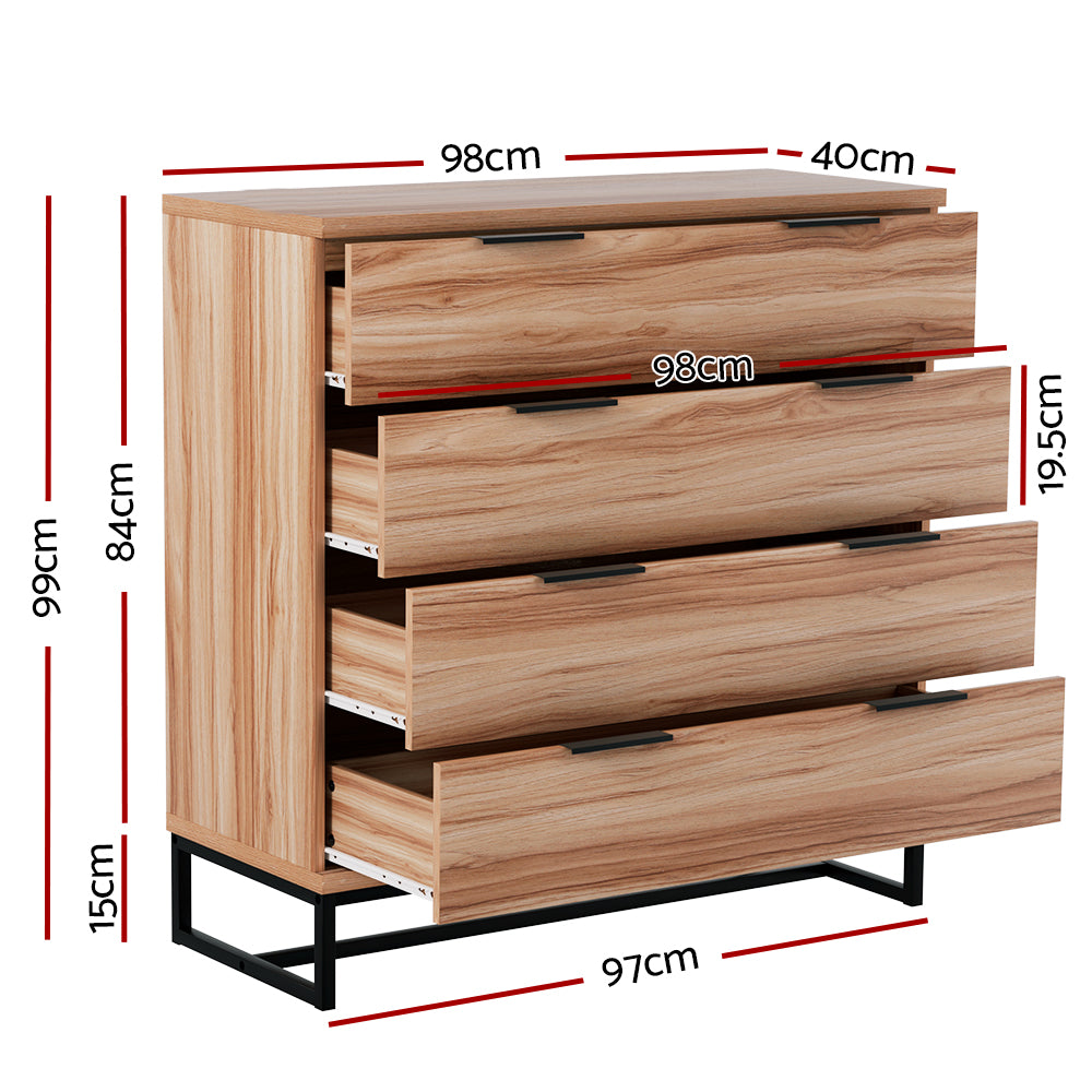 Contemporary 4-Drawer Tallboy Dresser – Rust Oak Finish | Anti-Rust Runners | Particle Board - Greenora Living