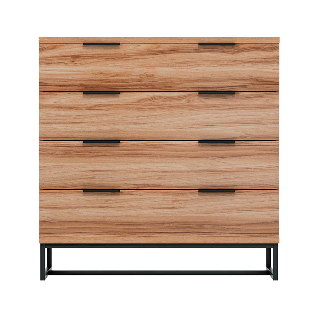Contemporary 4-Drawer Tallboy Dresser – Rust Oak Finish | Anti-Rust Runners | Particle Board - Greenora Living