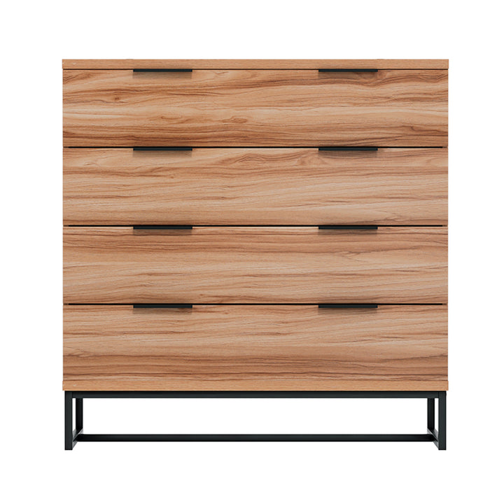 Contemporary 4-Drawer Tallboy Dresser – Rust Oak Finish | Anti-Rust Runners | Particle Board - Greenora Living