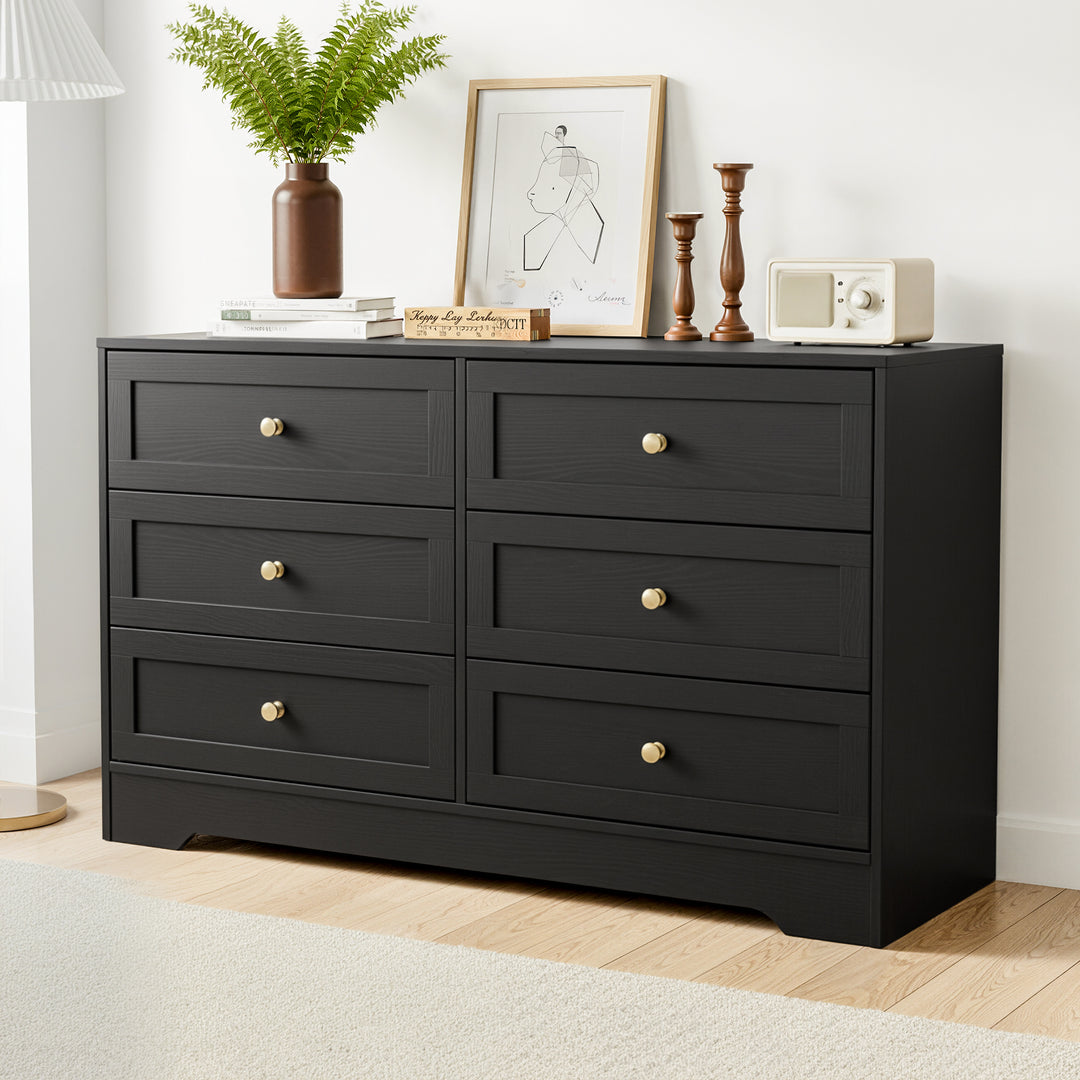 Raven 6-Drawer Black Chest of Drawers