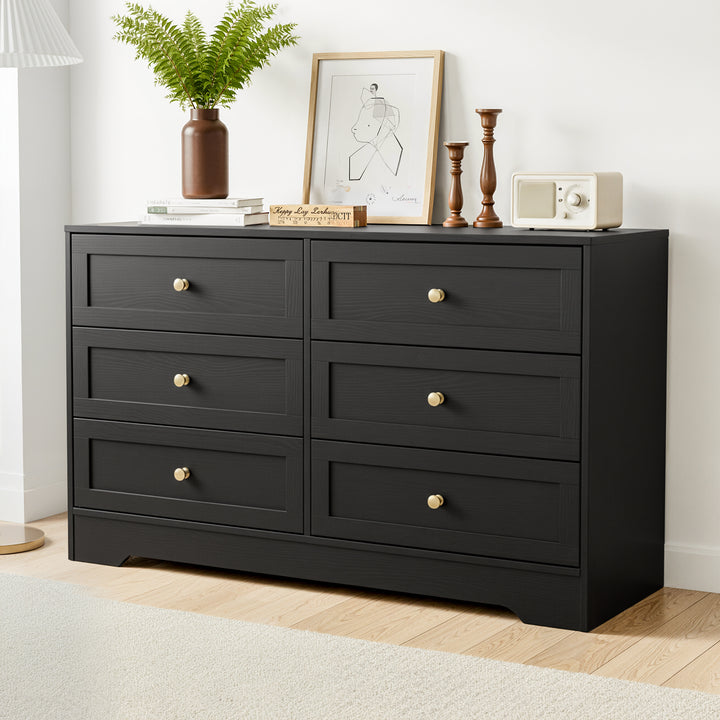 Raven 6-Drawer Black Chest of Drawers