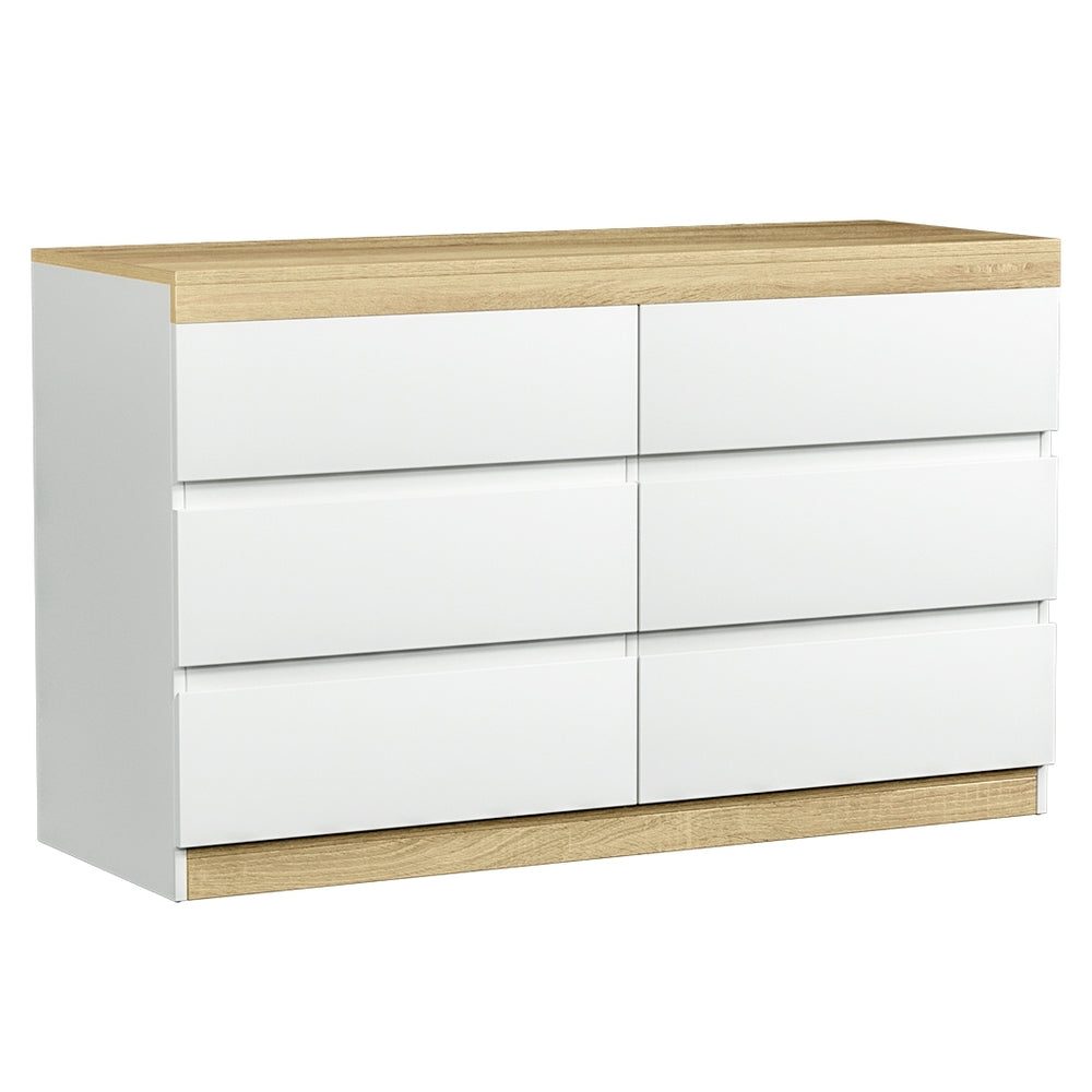 Contemporary 6-Drawer Tallboy Dresser – Two-Tone White &amp; Oak | Anti-Rust Runners - Greenora Living