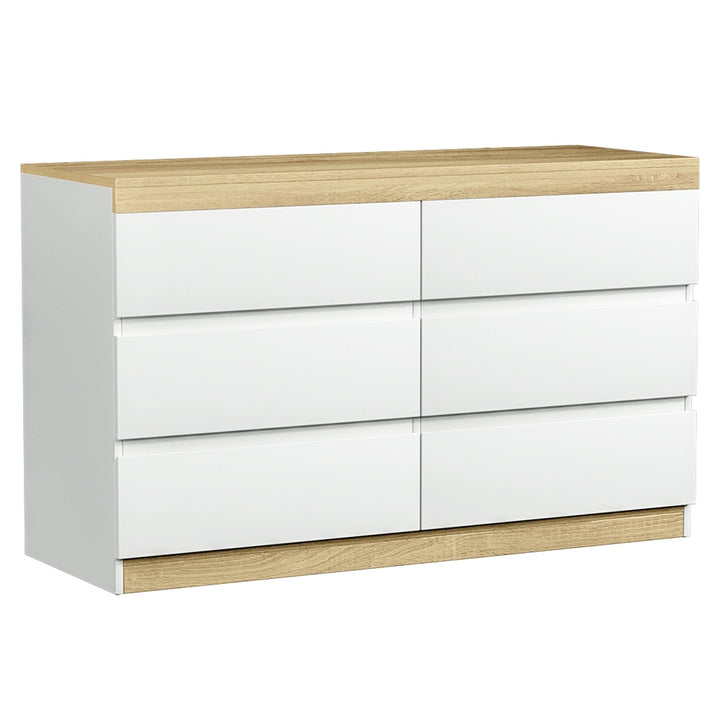 Contemporary 6-Drawer Tallboy Dresser – Two-Tone White &amp; Oak | Anti-Rust Runners - Greenora Living