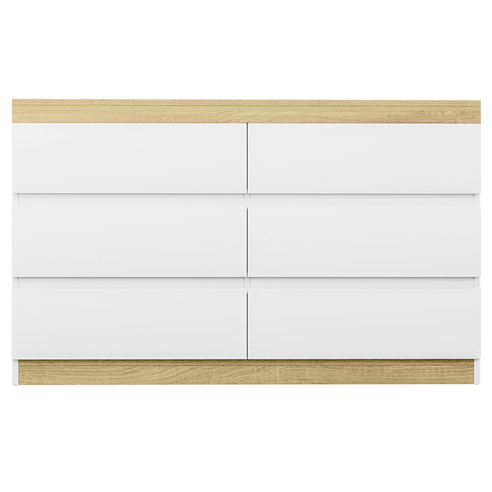 Contemporary 6-Drawer Tallboy Dresser – Two-Tone White &amp; Oak | Anti-Rust Runners - Greenora Living