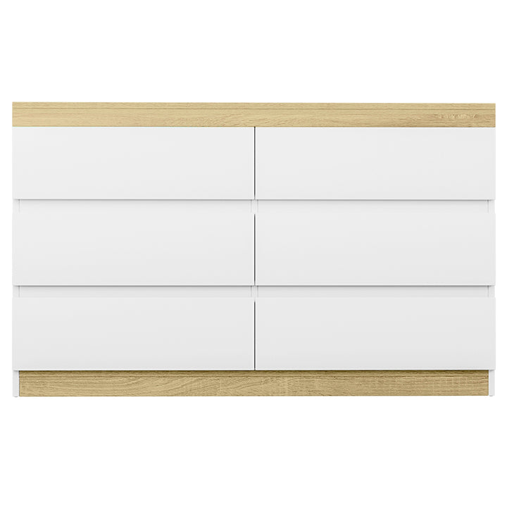 Contemporary 6-Drawer Tallboy Dresser – Two-Tone White &amp; Oak | Anti-Rust Runners - Greenora Living
