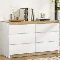 6-Drawer Tallboy Dresser | White & Oak, Anti-Rust Runners & 50kg Tabletop | Greenora Living Australia