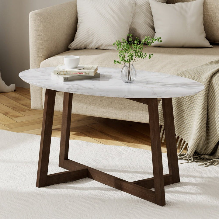 Elara Oval Marble-Effect Coffee Table