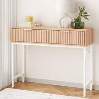 Groove Pine Console Table | Fluted MDF, 2 Drawers & Metal Legs | Greenora Living Australia