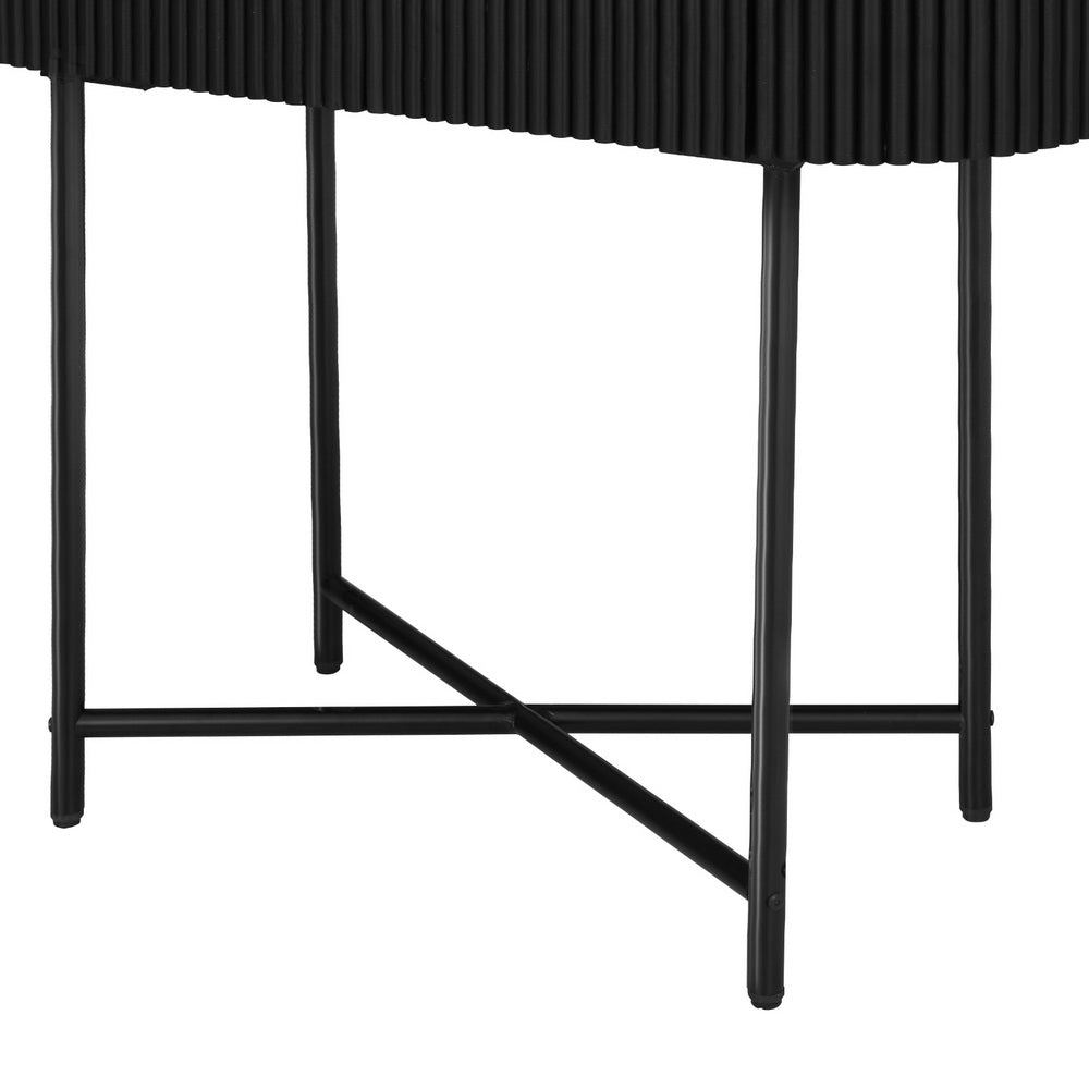 Reedline Console Table – Reeded Paulownia Wood Front, 2 Drawers &amp; Metal Base | 100cm | White &amp; Black - Greenora Living