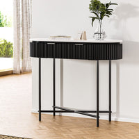 Reedline Console Table | 100cm, Reeded Paulownia Front, 2 Drawers & Metal Base | Greenora Living Australia