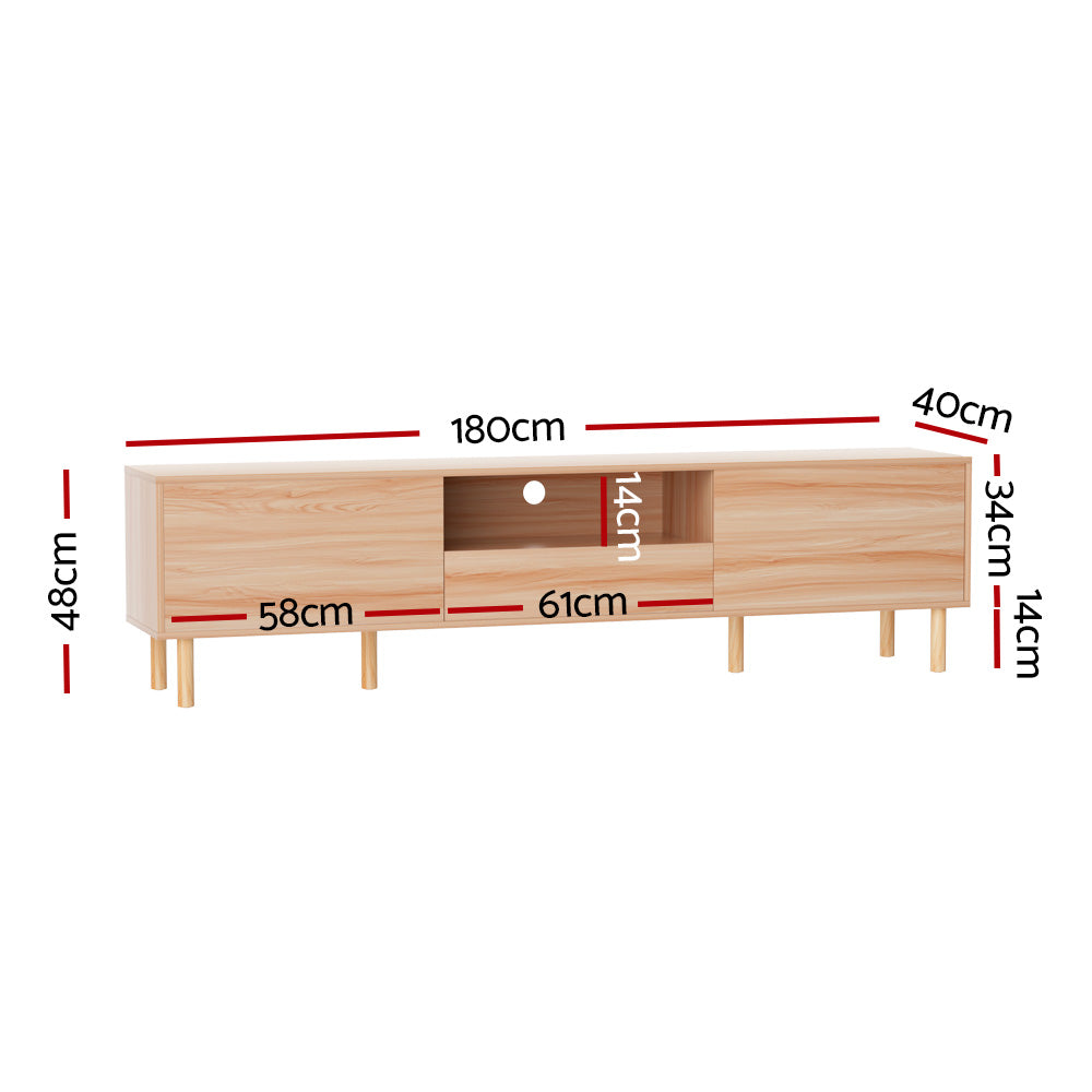 Lowline Pine TV Entertainment Unit – Push-Open Drawer &amp; Solid Pine Legs | 180cm - Greenora Living