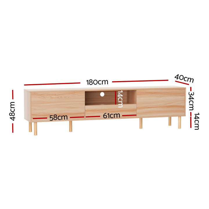 Lowline Pine TV Entertainment Unit – Push-Open Drawer &amp; Solid Pine Legs | 180cm - Greenora Living