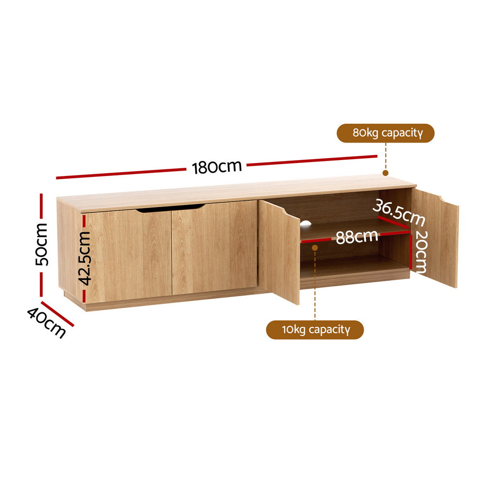 Coastal Grove 180cm Pine TV Unit – Air Gap Handles &amp; Adjustable Shelves - Greenora Living