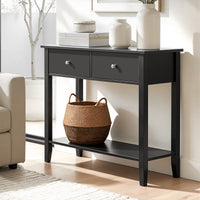 Haven Black 2-Drawer Console Table with Shelf