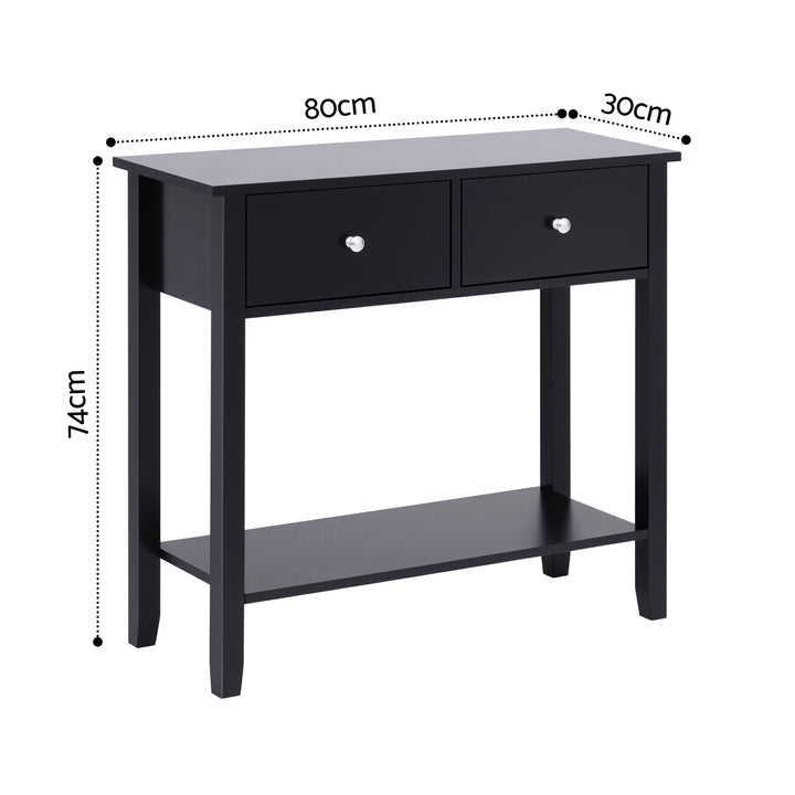 Haven Black 2-Drawer Console Table with Shelf – product view 3