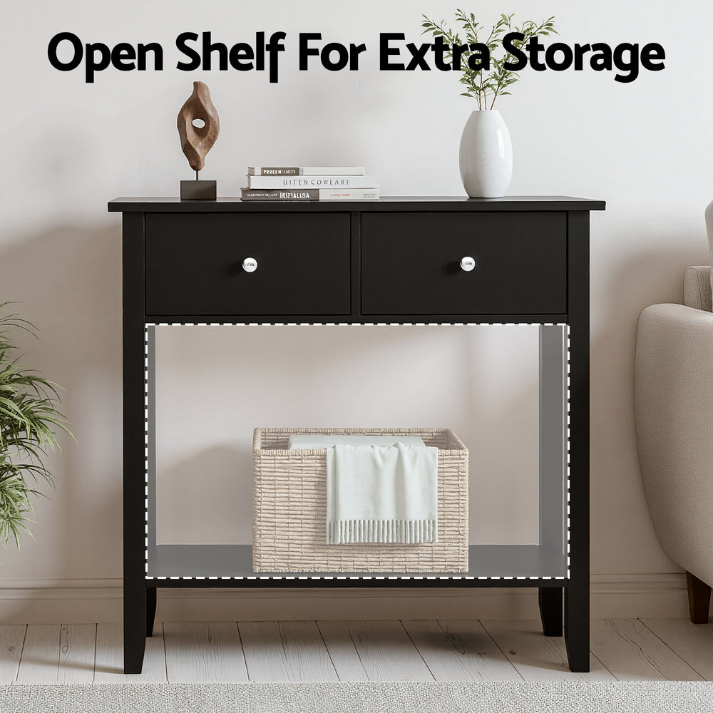 Haven Black 2-Drawer Console Table with Shelf – product view 2
