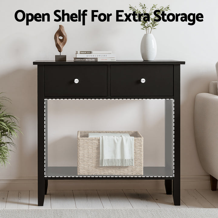 Haven Black 2-Drawer Console Table with Shelf – product view 2