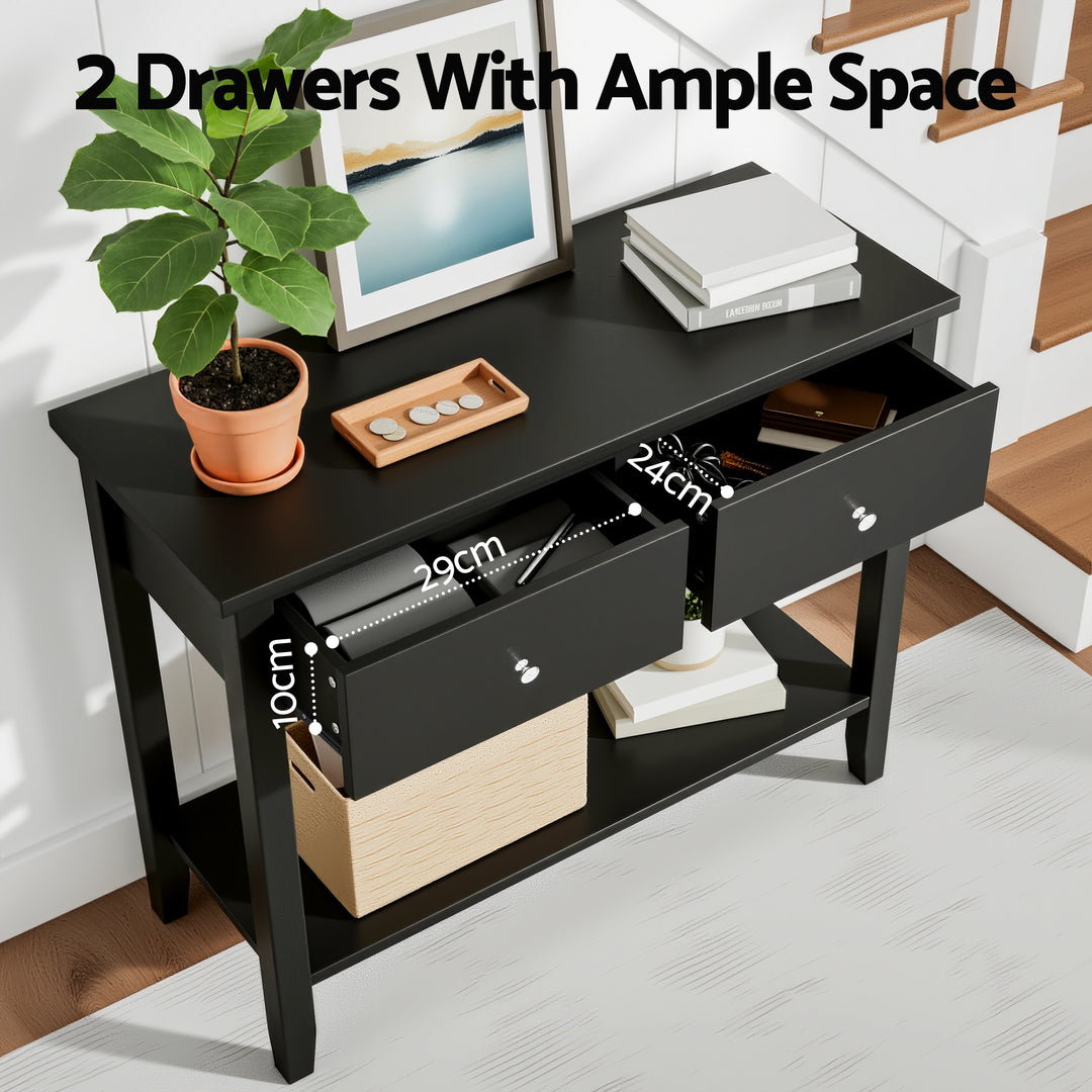 Haven Black 2-Drawer Console Table with Shelf – product view 5