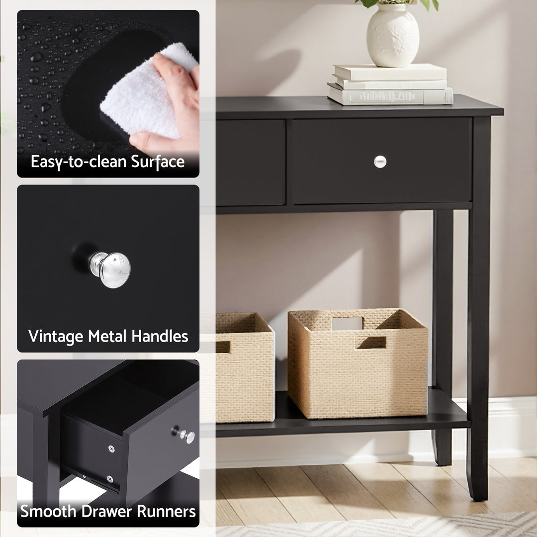 Haven Black 2-Drawer Console Table with Shelf – product view 6