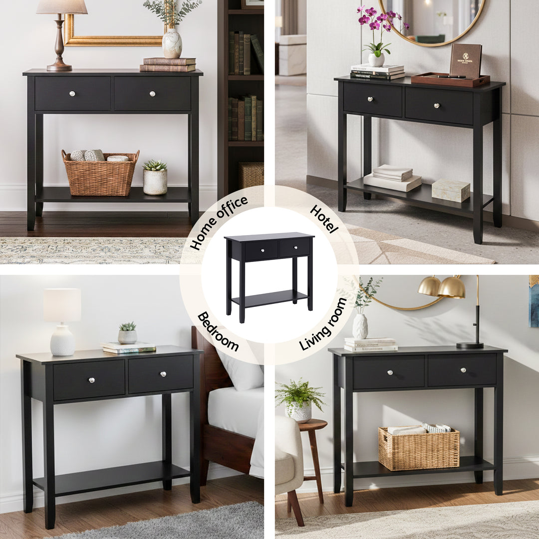 Haven Black 2-Drawer Console Table with Shelf – product view 7