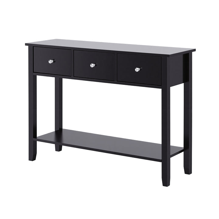 Vintage Black Console Table – 3 Drawers, Open Shelf &amp; Vintage Metal Handles | E1 MDF | NC Paint | 100cm - Greenora Living