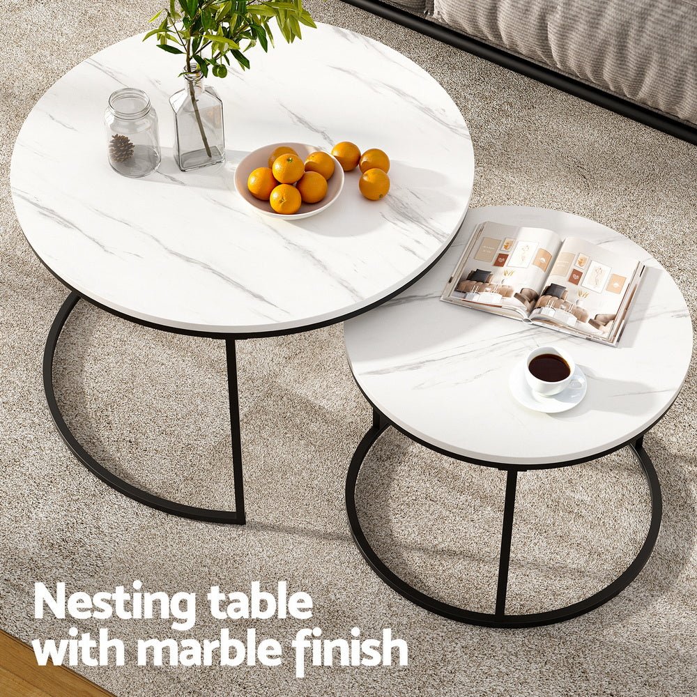 Amara 2-Piece Marble-Effect Nesting Coffee Table Set – product view 2