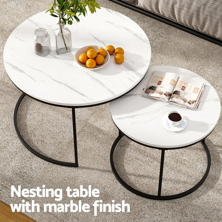 Amara 2-Piece Marble-Effect Nesting Coffee Table Set – product view 2