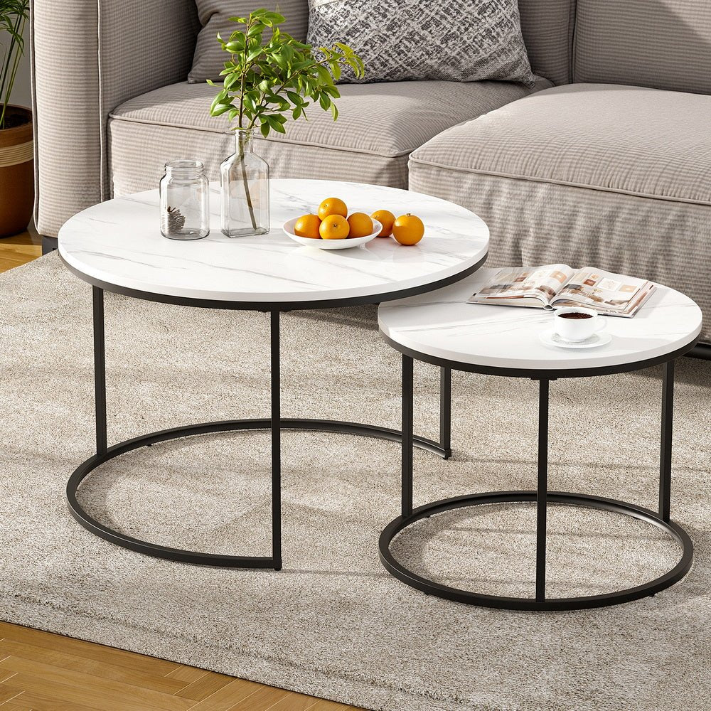Amara 2-Piece Marble-Effect Nesting Coffee Table Set