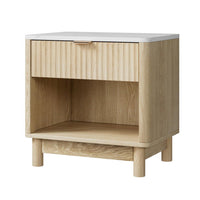 Scandi Pine & White Bedside Table | Drawer, Open Shelf & Tapered Legs | Natural White | Greenora Living Australia