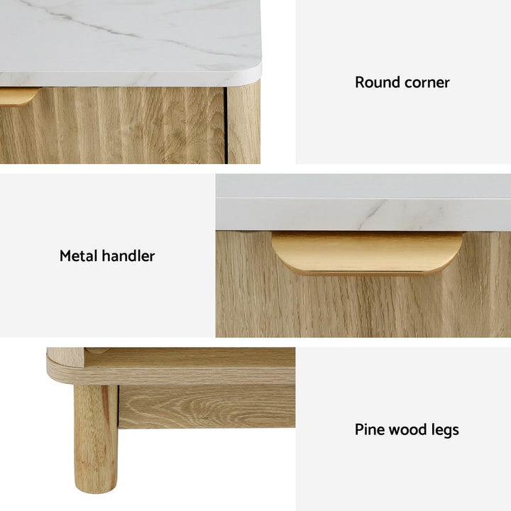 Scandi Pine &amp; White Bedside Table – Groove Drawer, Open Shelf &amp; Pine Legs - Greenora Living