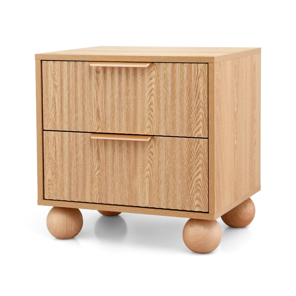 Coastal Rattan-Style Pine Bedside Table – 2 Drawers & Metal Handles - Greenora Living