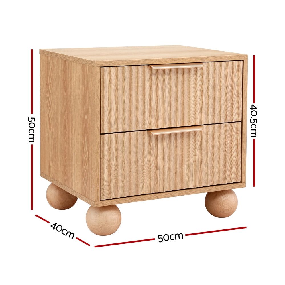 Coastal Rattan-Style Pine Bedside Table – 2 Drawers &amp; Metal Handles - Greenora Living